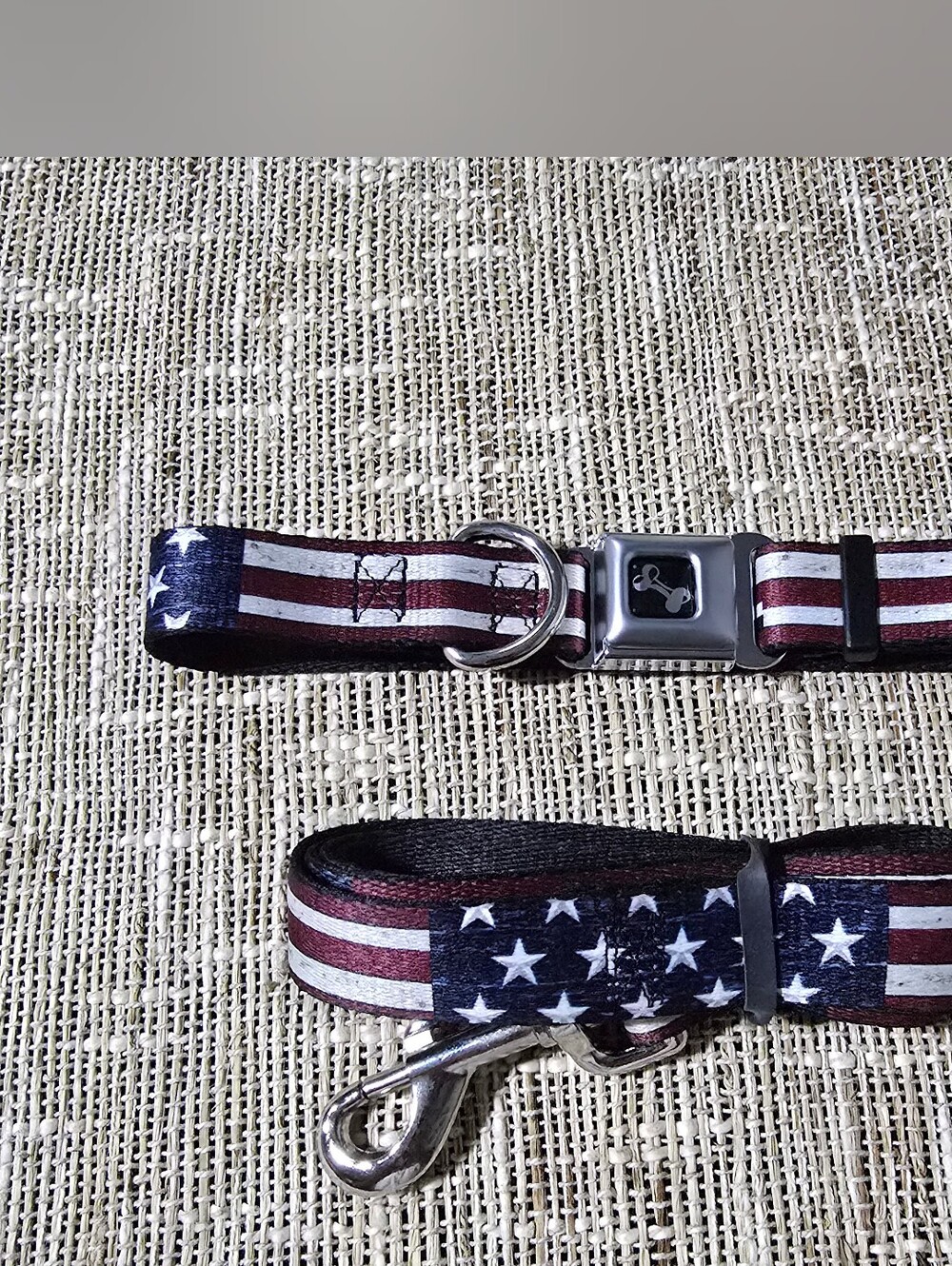 American Flag Pattern Dog Collar and Leash Set